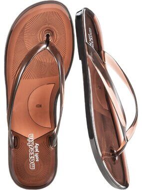 Women's Brown Non Slip Splash Flexible Transparent Jelly Thong Flip Flop Sandal